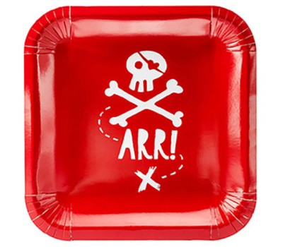 Тарелки Пираты красные бумажные одноразовые (6 шт.)