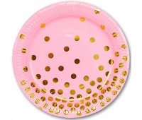 Тарелки розовые Золотой горошек 23 см (6 шт.)