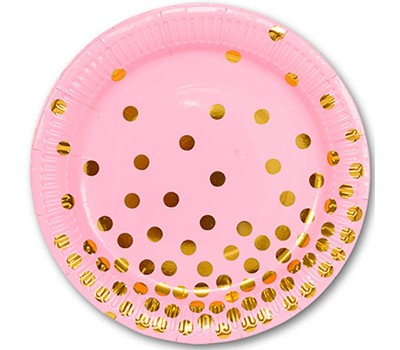 Тарелки одноразовые розовые Золотой горошек, 23 см (6 шт.)