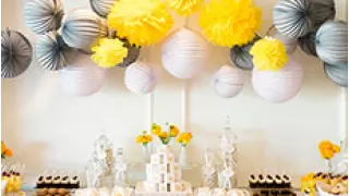 Baby Shower в нейтральных тонах: серый, желтый и бирюзовый