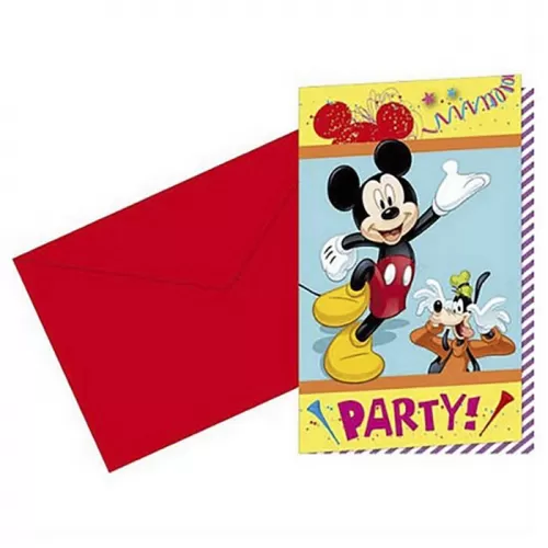 Приглашения в конвертах «Микки Маус», 6 шт. Приглашения в конвертах «Микки Маус», 6 шт.