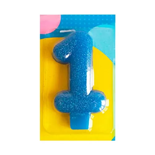 Свеча Цифра 1 Блестящая синяя