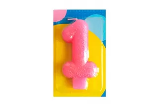 Свеча-цифра 1 Блестящая розовая