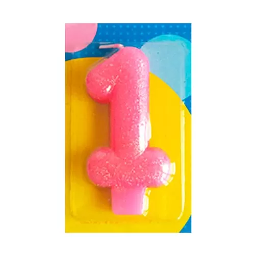 Свеча Цифра 1 Блестящая розовая Свеча Цифра 1 Блестящая розовая