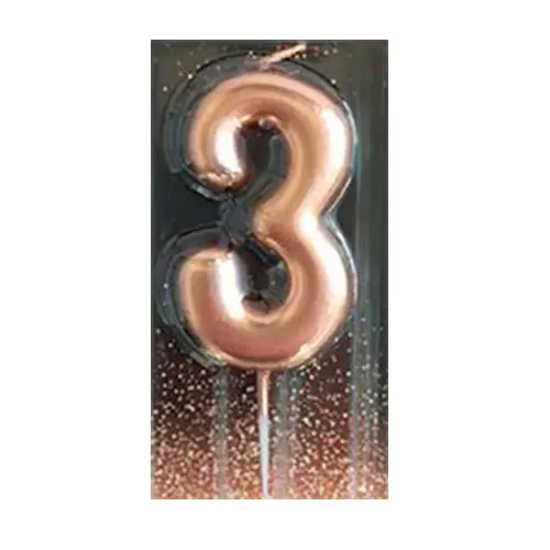 Свеча для торта цифра 3 розовое золото Свеча для торта цифра 3 розовое золото