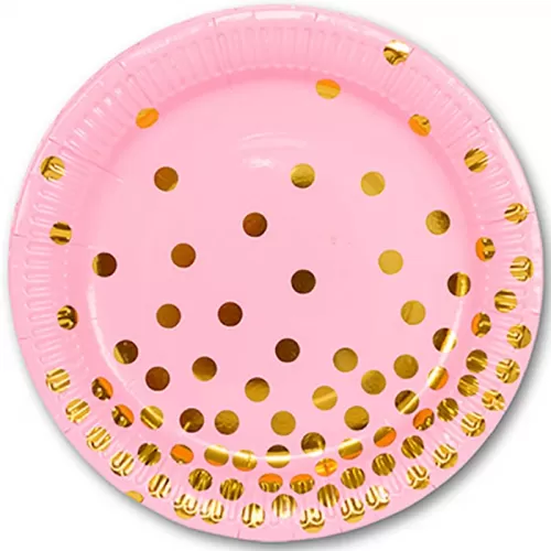 Тарелки одноразовые розовые Золотой горошек, 17 см (6 шт.) Тарелки одноразовые розовые Золотой горошек, 17 см (6 шт.)