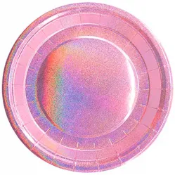 Тарелки розовые голография (6 шт.)