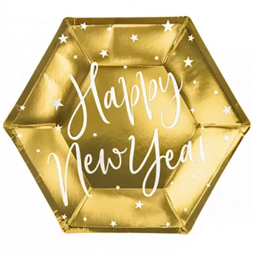 Тарелки золотые Happy New Year (6 шт.) Тарелки золотые Happy New Year (6 шт.)