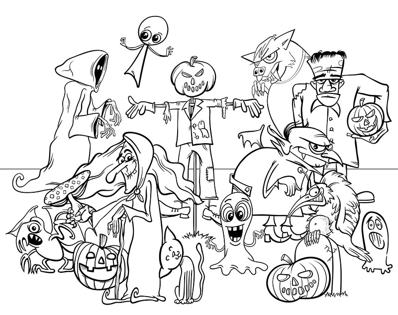 Хэллоуин: тематические раскраски